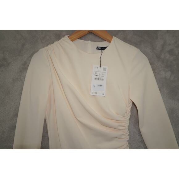 ZARA ZW Collection SS24 Beige Side Ruched Mini Dress NWT 2024 Women’s Small - Picture 5 of 12